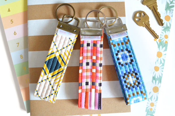Bright Plaid Fabric Keychain