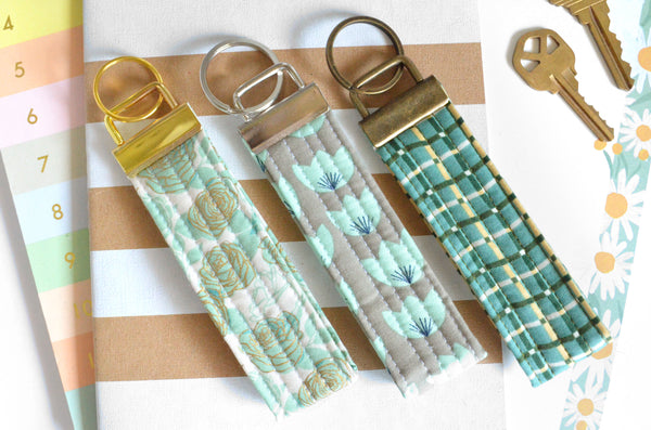 Mint & Grey Fabric Keychain