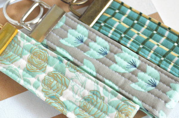 Mint & Grey Fabric Keychain