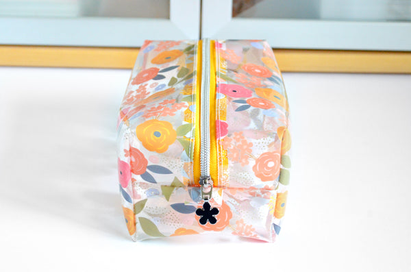 *Clear Vinyl* Yellow Floral Toiletry Bag