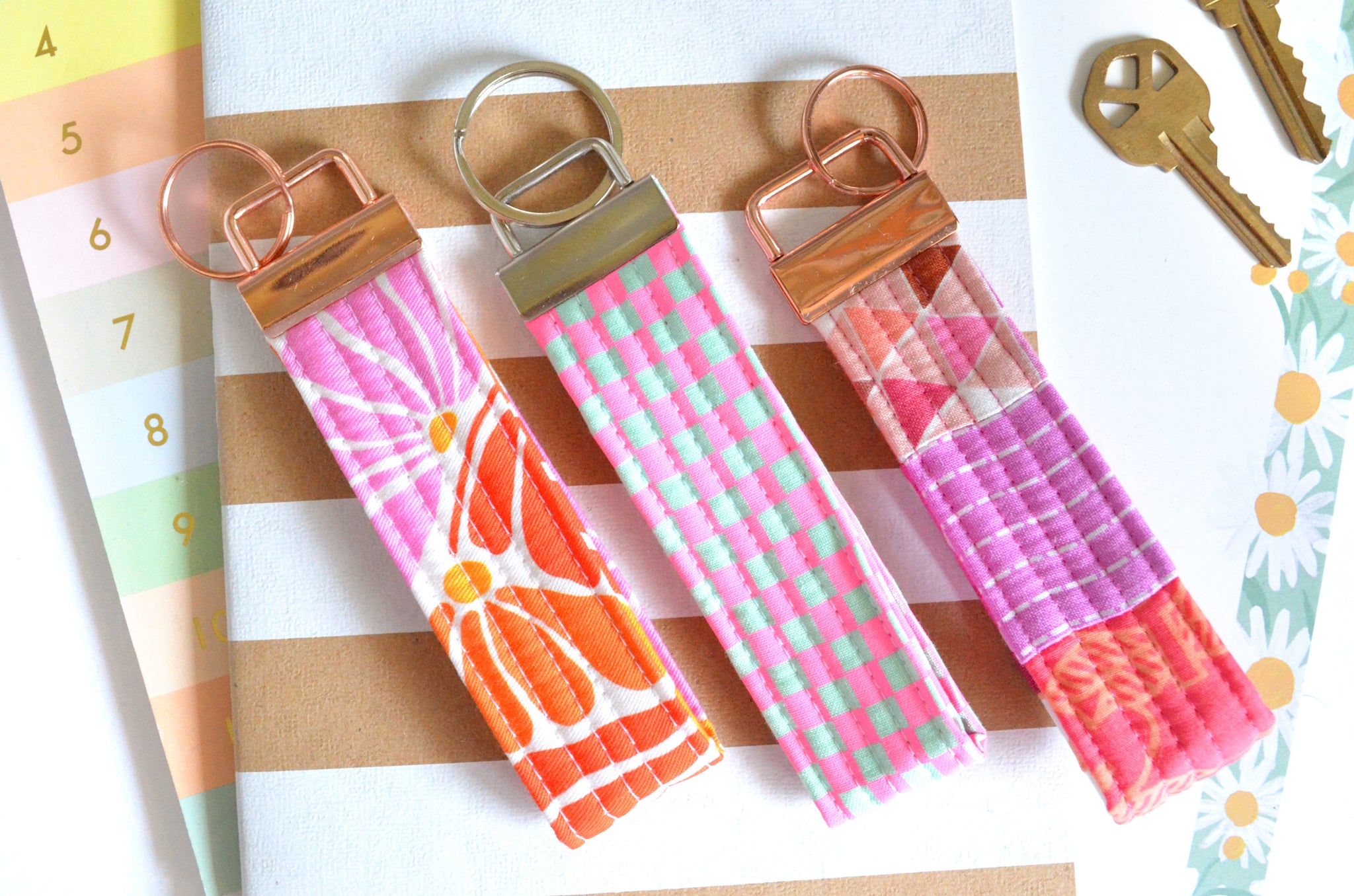 Bright Pink Fabric Keychain