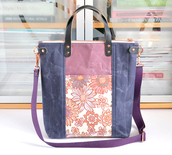 Purple Golden June Floral Crossbody Tote Bag