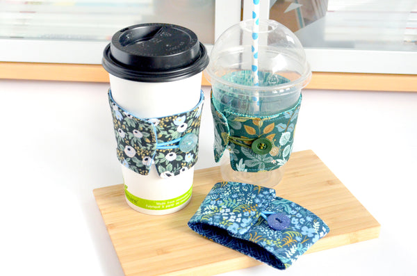 Rifle Paper Co Blue & Dark Green Floral Coffee Sleeve