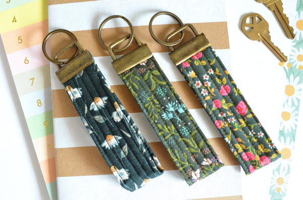 Dark Green Floral Fabric Keychain