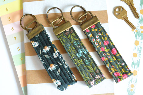 Dark Green Floral Fabric Keychain
