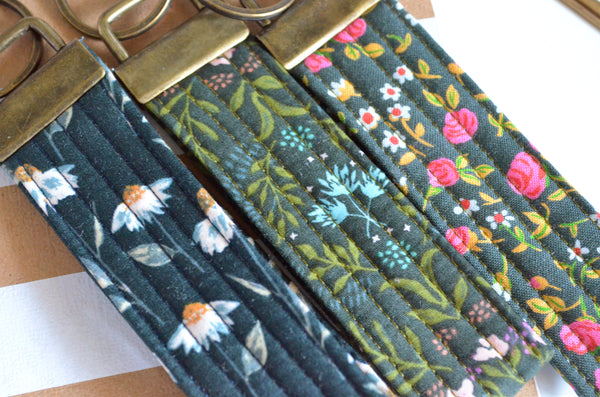 Dark Green Floral Fabric Keychain