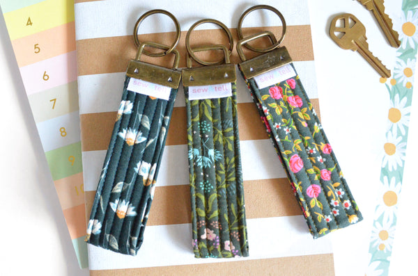 Dark Green Floral Fabric Keychain