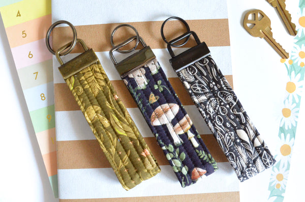 Olive & Black Mushroom Fabric Keychain