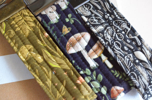 Olive & Black Mushroom Fabric Keychain