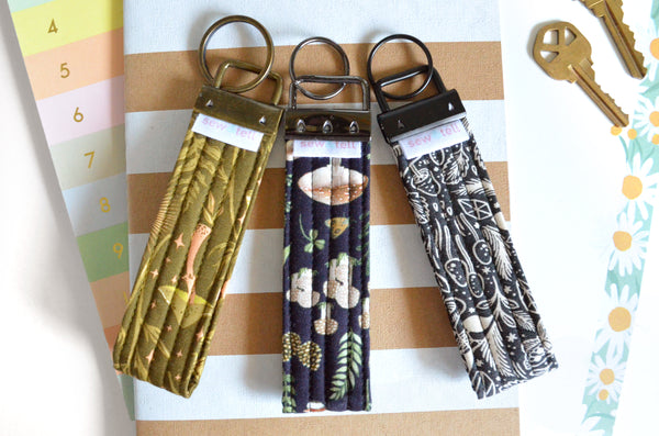 Olive & Black Mushroom Fabric Keychain
