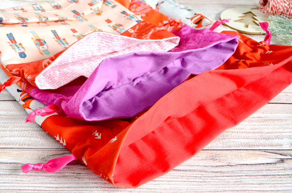 Bright Holiday Fabric Gift Bags *X-Large, Large, & Regular Sizes*