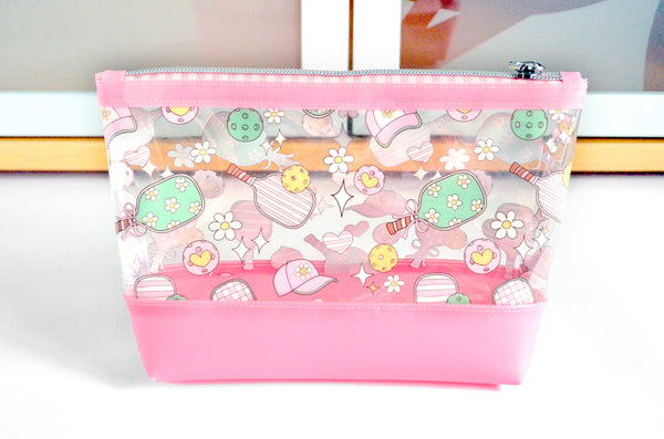 Light Pink Pickleball *Clear & Jelly Vinyl* Cosmetic Bag