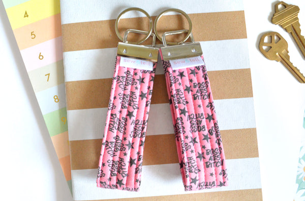 Pink "Sweary" Fabric Keychain