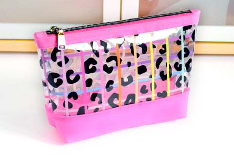 Hot Pink Rainbow Leopard *Clear & Jelly Vinyl* Cosmetic Bag