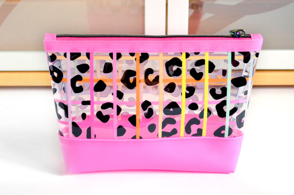 Hot Pink Rainbow Leopard *Clear & Jelly Vinyl* Cosmetic Bag