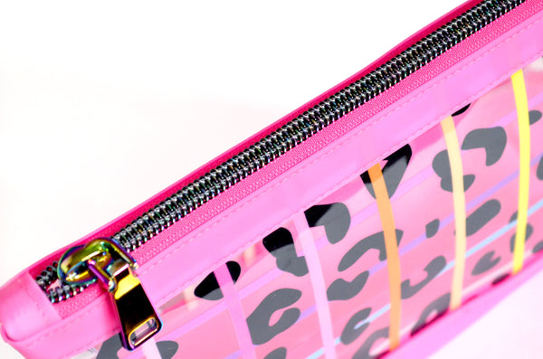 Hot Pink Rainbow Leopard *Clear & Jelly Vinyl* Cosmetic Bag