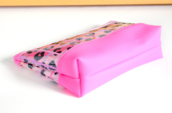 Hot Pink Rainbow Leopard *Clear & Jelly Vinyl* Cosmetic Bag