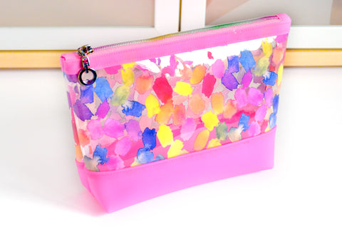 Hot Pink Rainbow Watercolour *Clear & Jelly Vinyl* Cosmetic Bag