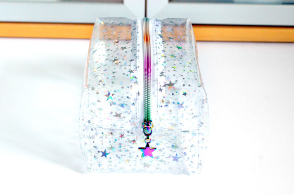 *Clear Vinyl* Holographic Stars Toiletry Bag