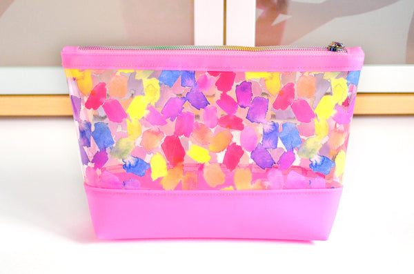 Hot Pink Rainbow Watercolour *Clear & Jelly Vinyl* Cosmetic Bag