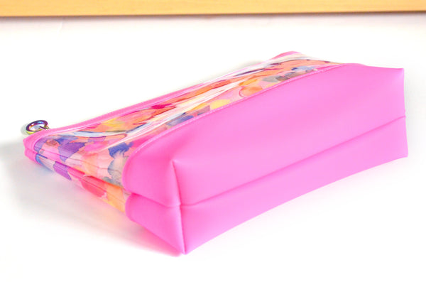 Hot Pink Rainbow Watercolour *Clear & Jelly Vinyl* Cosmetic Bag