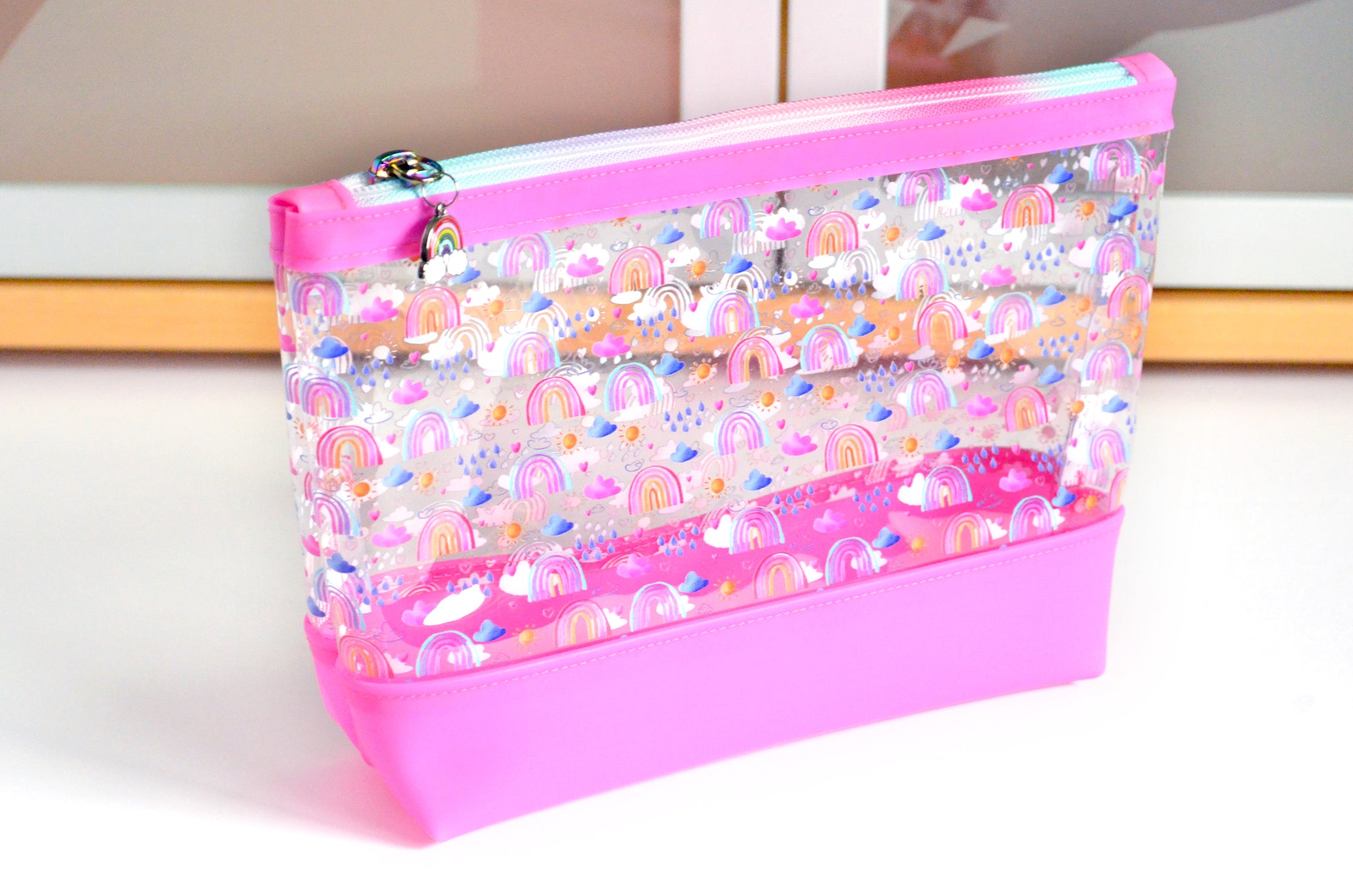 Hot Pink Rainbow *Clear & Jelly Vinyl* Cosmetic Bag