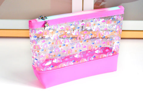 Hot Pink Rainbow *Clear & Jelly Vinyl* Cosmetic Bag