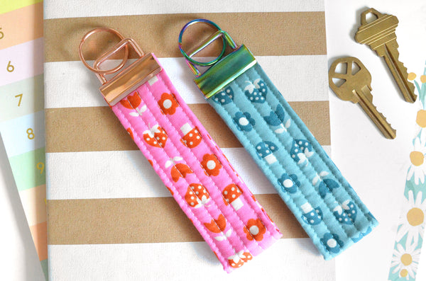 Blue & Pink Mushroom Strawberry Fabric Keychain