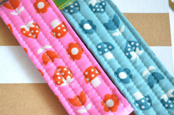 Blue & Pink Mushroom Strawberry Fabric Keychain