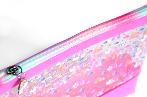 Hot Pink Rainbow *Clear & Jelly Vinyl* Cosmetic Bag