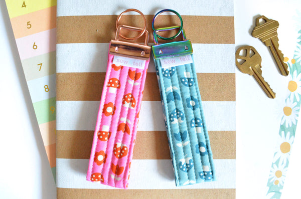 Blue & Pink Mushroom Strawberry Fabric Keychain
