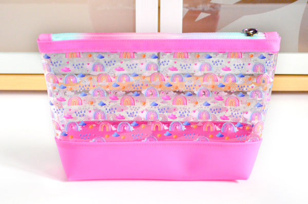 Hot Pink Rainbow *Clear & Jelly Vinyl* Cosmetic Bag