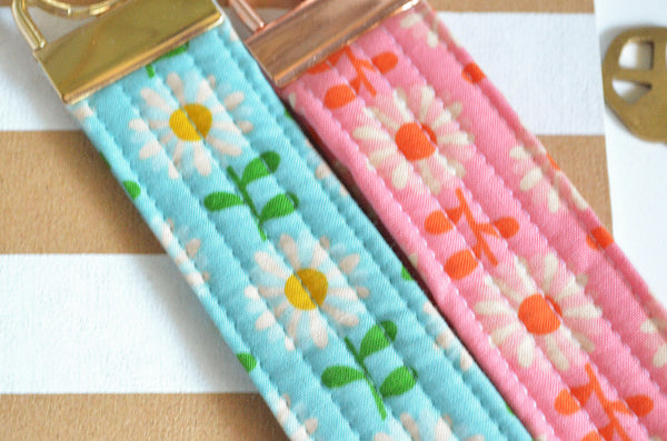 Pink & Blue Daisy Fabric Keychain