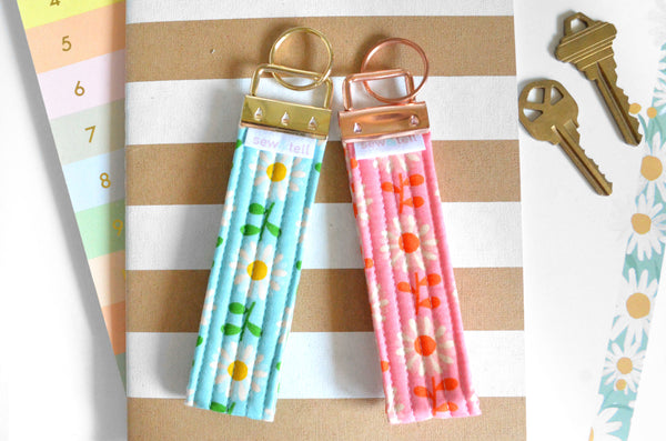 Pink & Blue Daisy Fabric Keychain