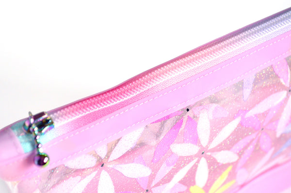 Pink Sparkle Floral *Clear & Jelly Vinyl* Cosmetic Bag