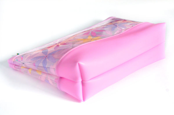 Pink Sparkle Floral *Clear & Jelly Vinyl* Cosmetic Bag