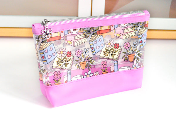 Pink Bookish *Clear & Jelly Vinyl* Cosmetic Bag