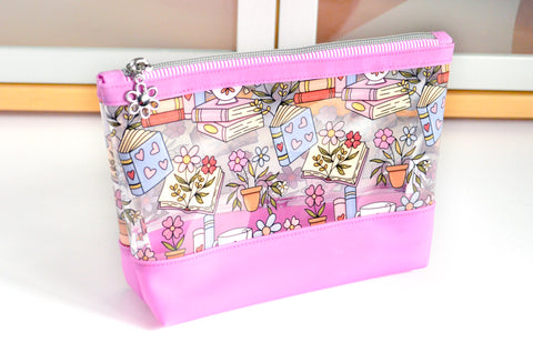 Pink Bookish *Clear & Jelly Vinyl* Cosmetic Bag
