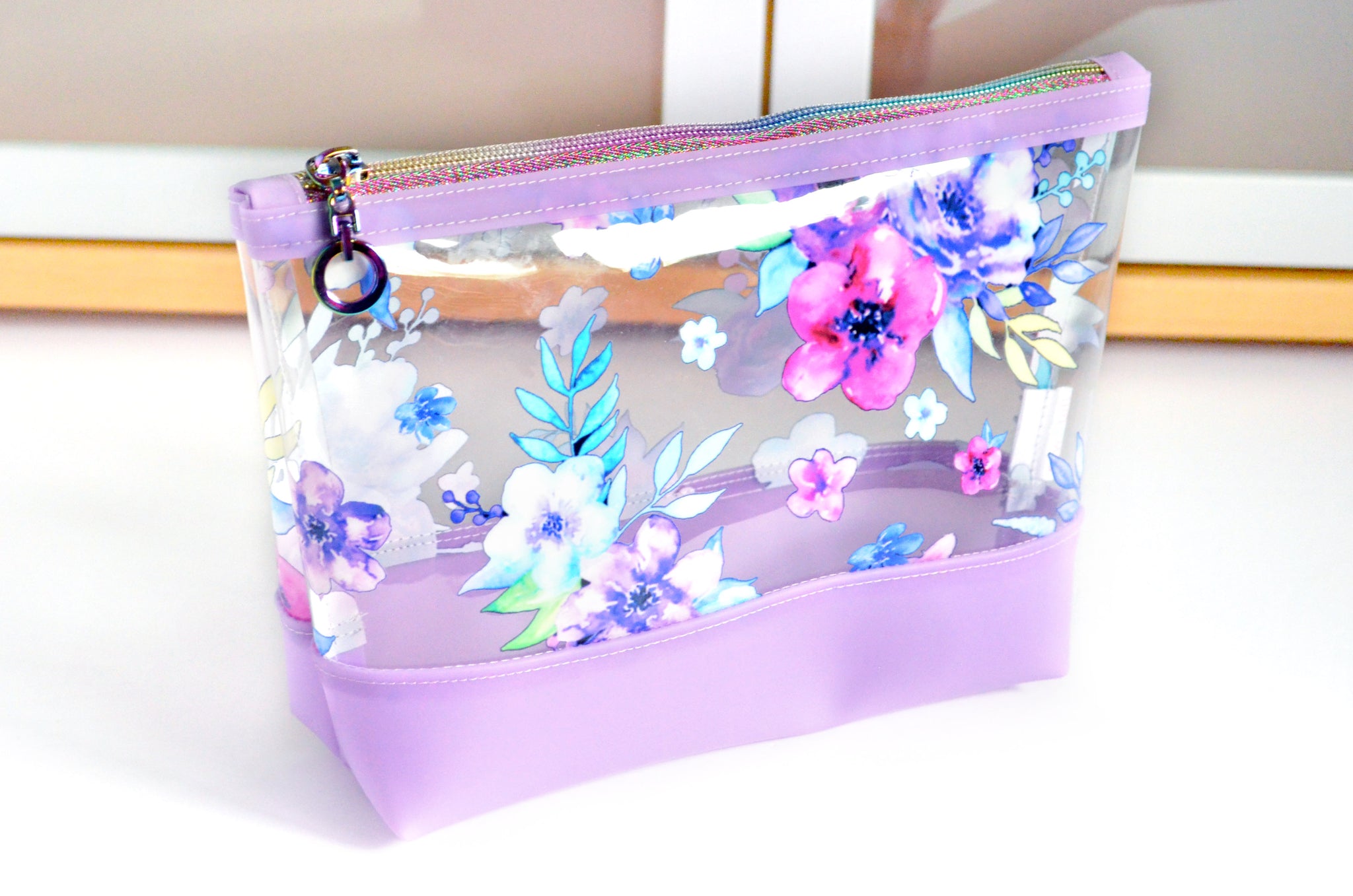 Purple Midnight Floral *Clear & Jelly Vinyl* Cosmetic Bag