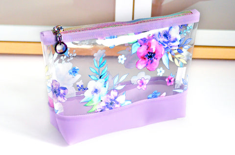Purple Midnight Floral *Clear & Jelly Vinyl* Cosmetic Bag