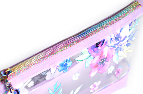 Purple Midnight Floral *Clear & Jelly Vinyl* Cosmetic Bag