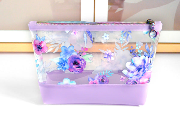 Purple Midnight Floral *Clear & Jelly Vinyl* Cosmetic Bag
