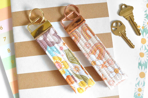 Rainbow Floral Fabric Keychain