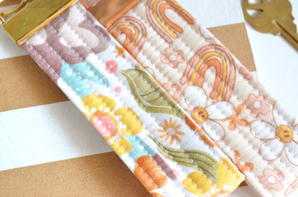 Rainbow Floral Fabric Keychain