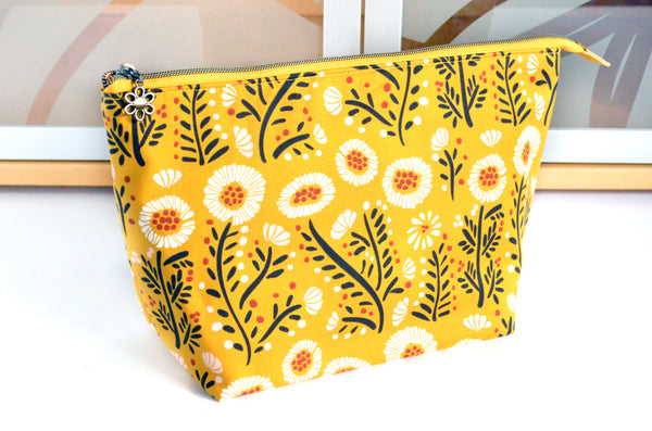Mustard Floral Jumbo Toiletry Bag