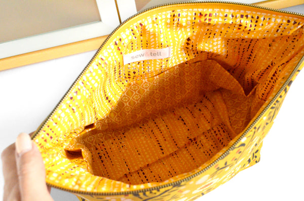 Mustard Floral Jumbo Toiletry Bag