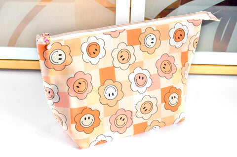 Orange Smiley Checker Jumbo Toiletry Bag