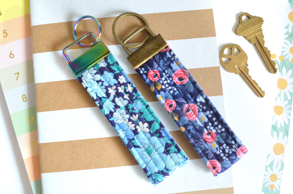 Blue Floral Fabric Keychain