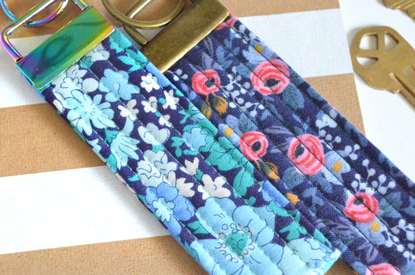Blue Floral Fabric Keychain