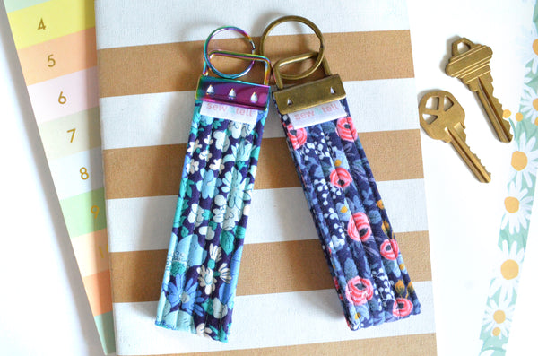 Blue Floral Fabric Keychain
